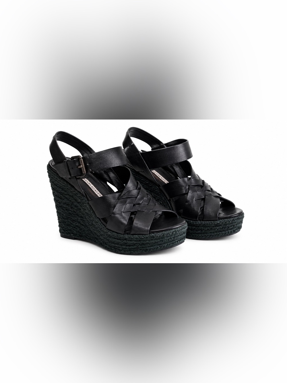Vera Wang Lavender Label Black Woven Leather Platform Wedges CT